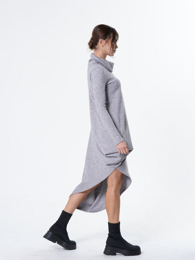 Asymmetric Turtleneck Knit Tunic Dress