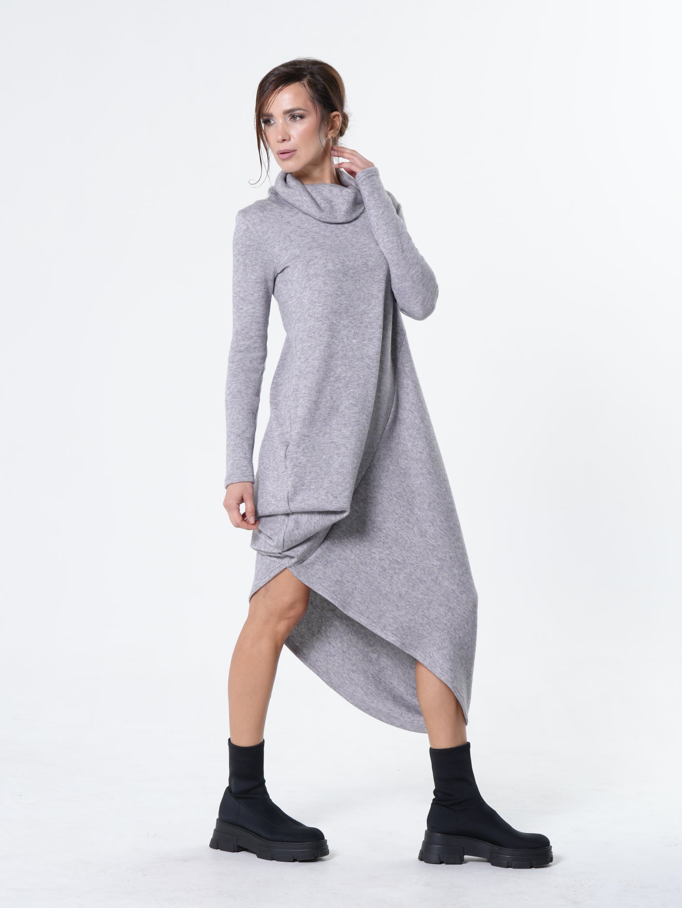 Asymmetric Turtleneck Knit Tunic Dress