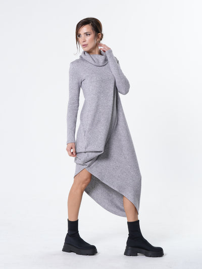 Asymmetric Turtleneck Knit Tunic Dress