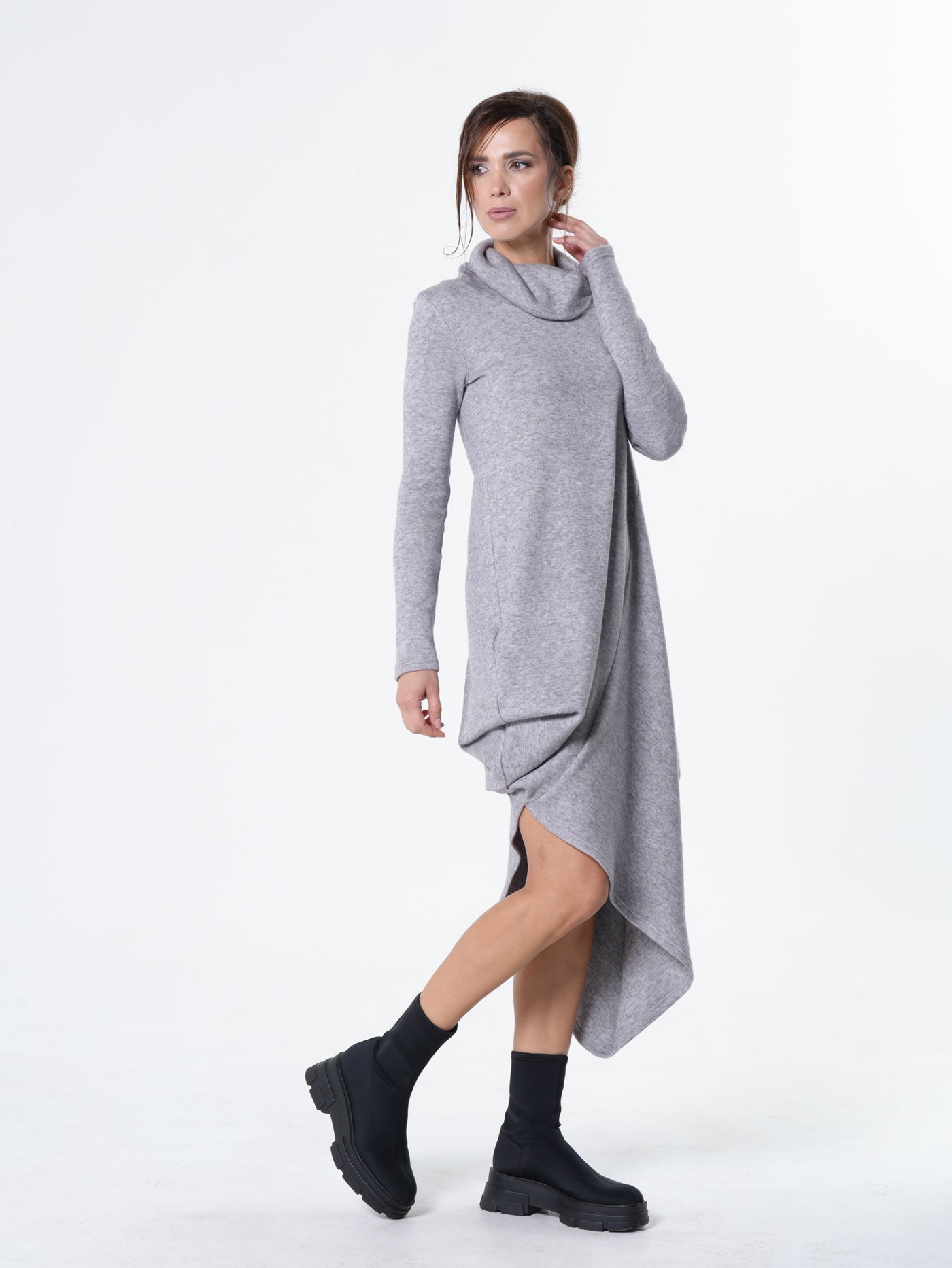 Asymmetric Turtleneck Knit Tunic Dress
