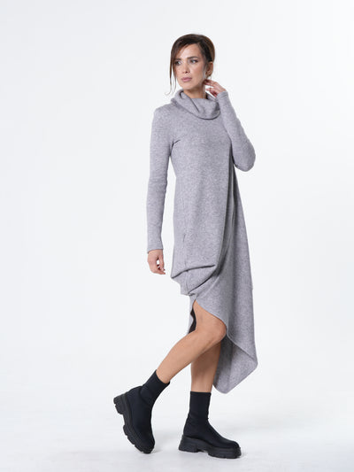 Asymmetric Turtleneck Knit Tunic Dress