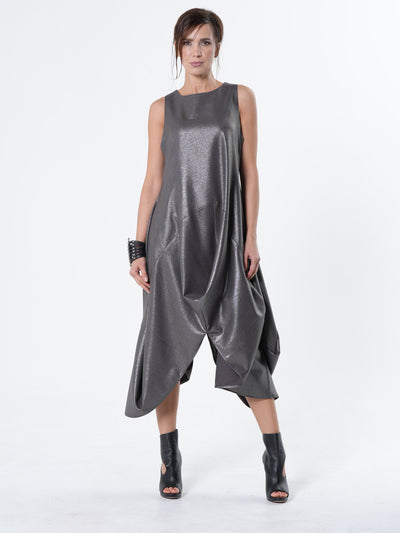 Silver Metallic Sleeveless Maxi Dress