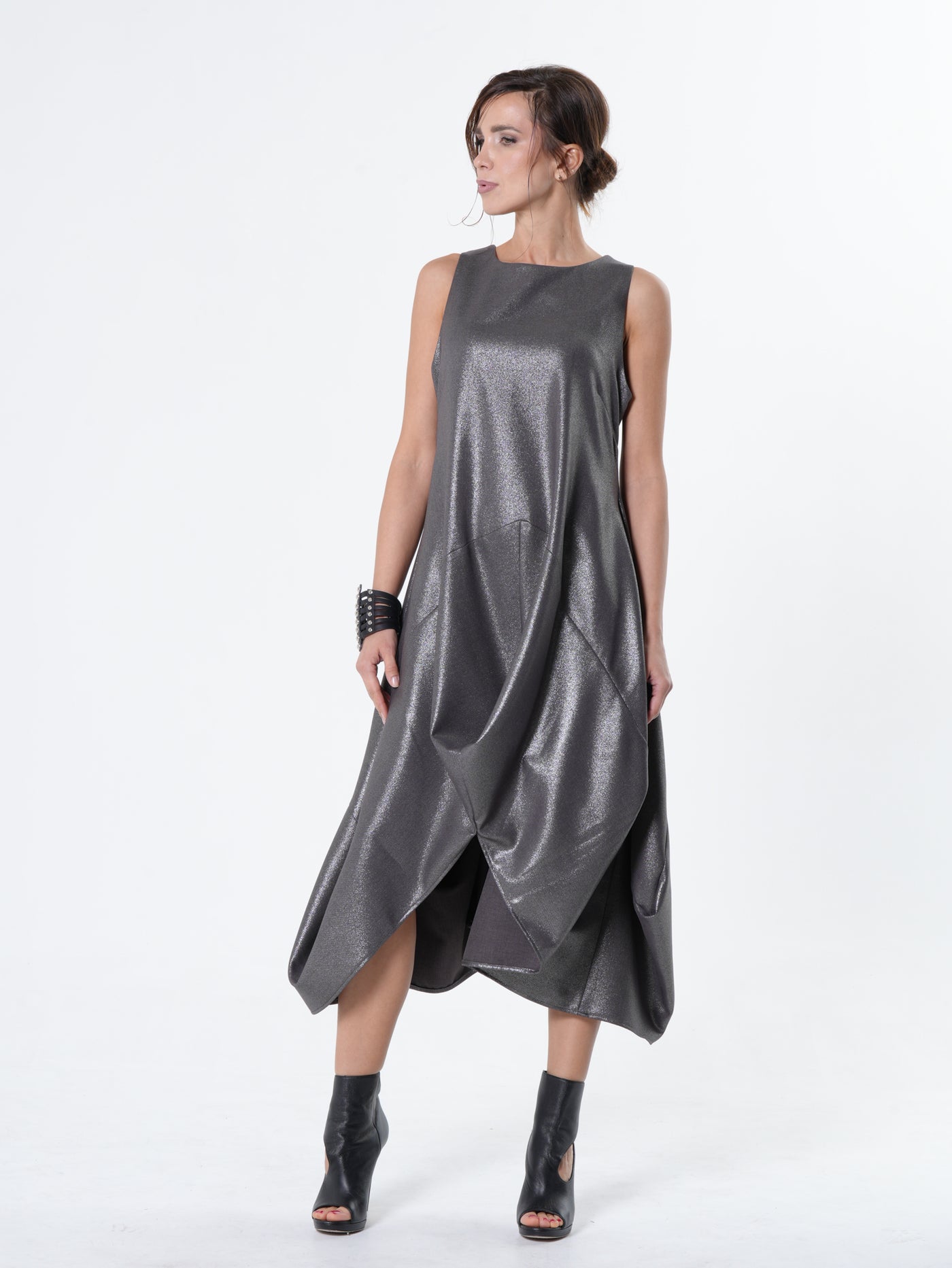 Silver Metallic Sleeveless Maxi Dress