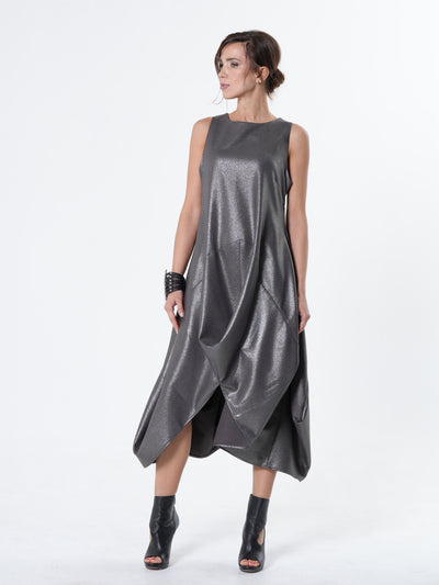 Silver Metallic Sleeveless Maxi Dress