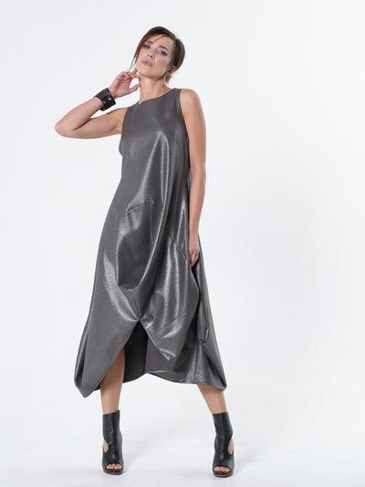 Silver Metallic Sleeveless Maxi Dress
