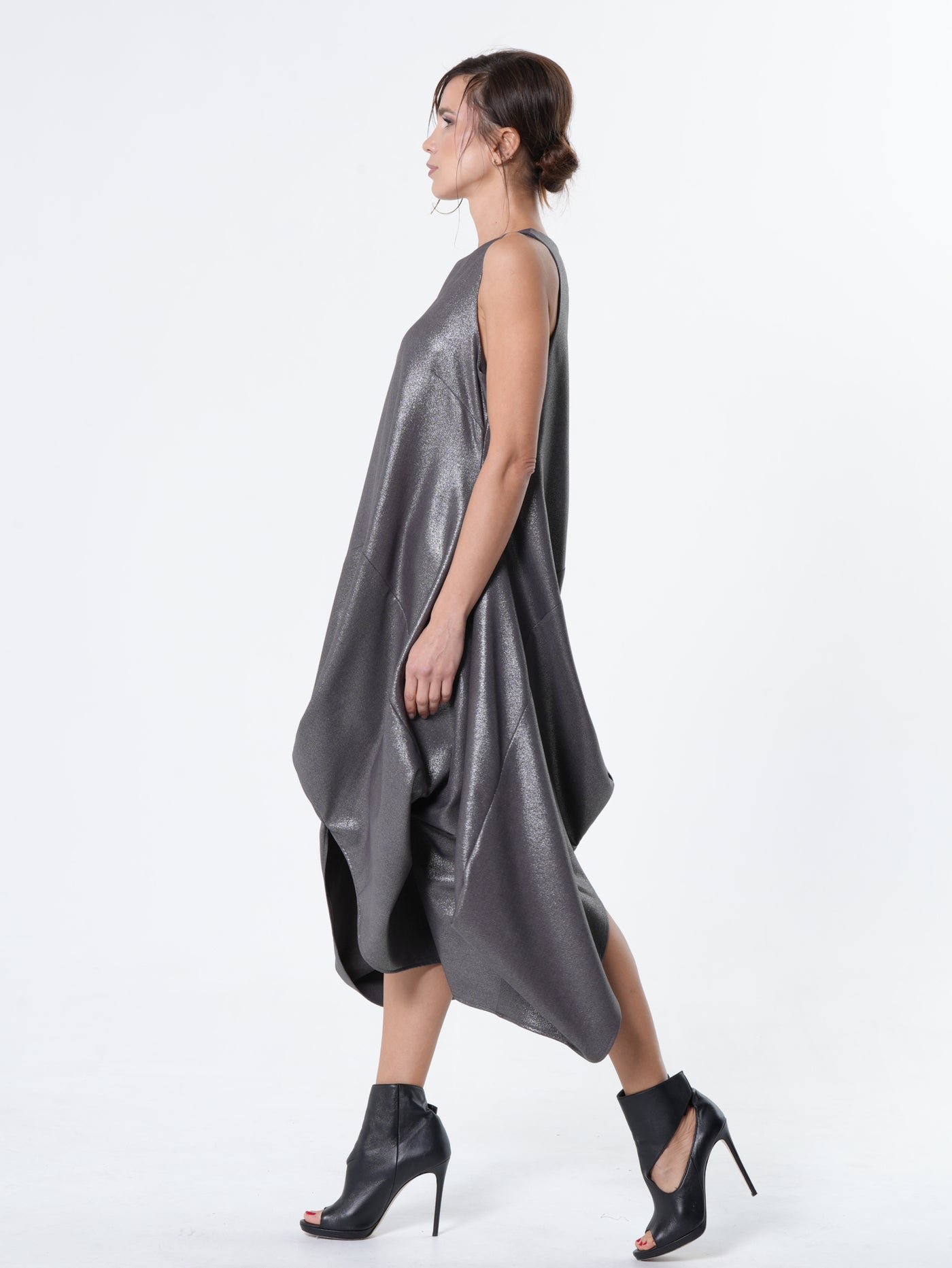 Silver Metallic Sleeveless Maxi Dress