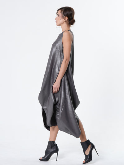 Silver Metallic Sleeveless Maxi Dress