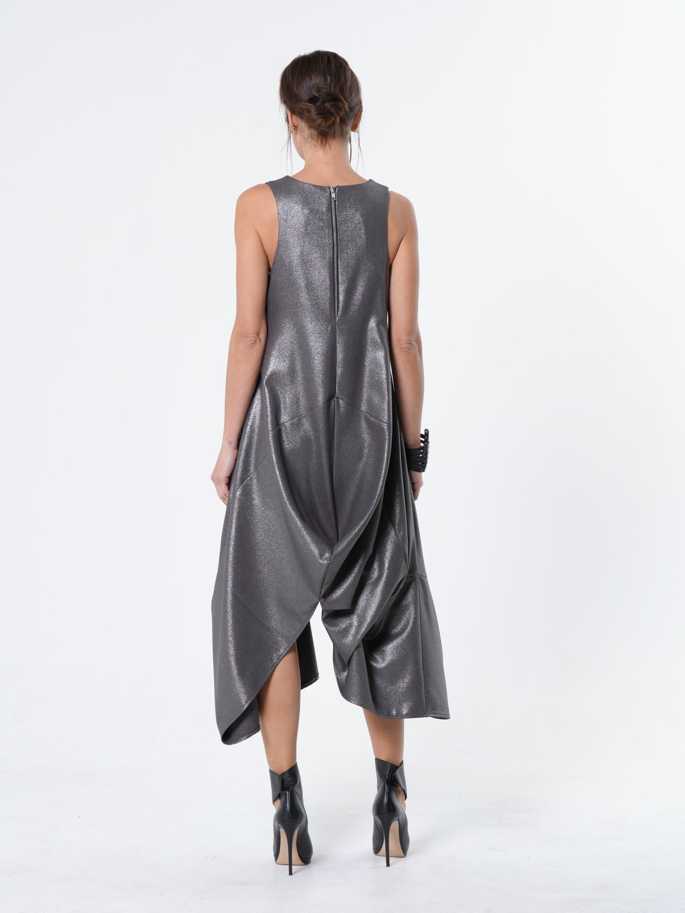 Silver Metallic Sleeveless Maxi Dress