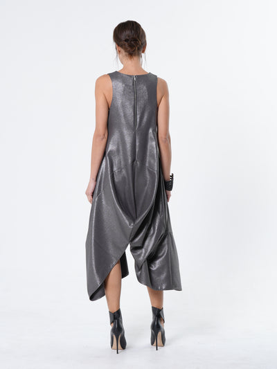 Silver Metallic Sleeveless Maxi Dress