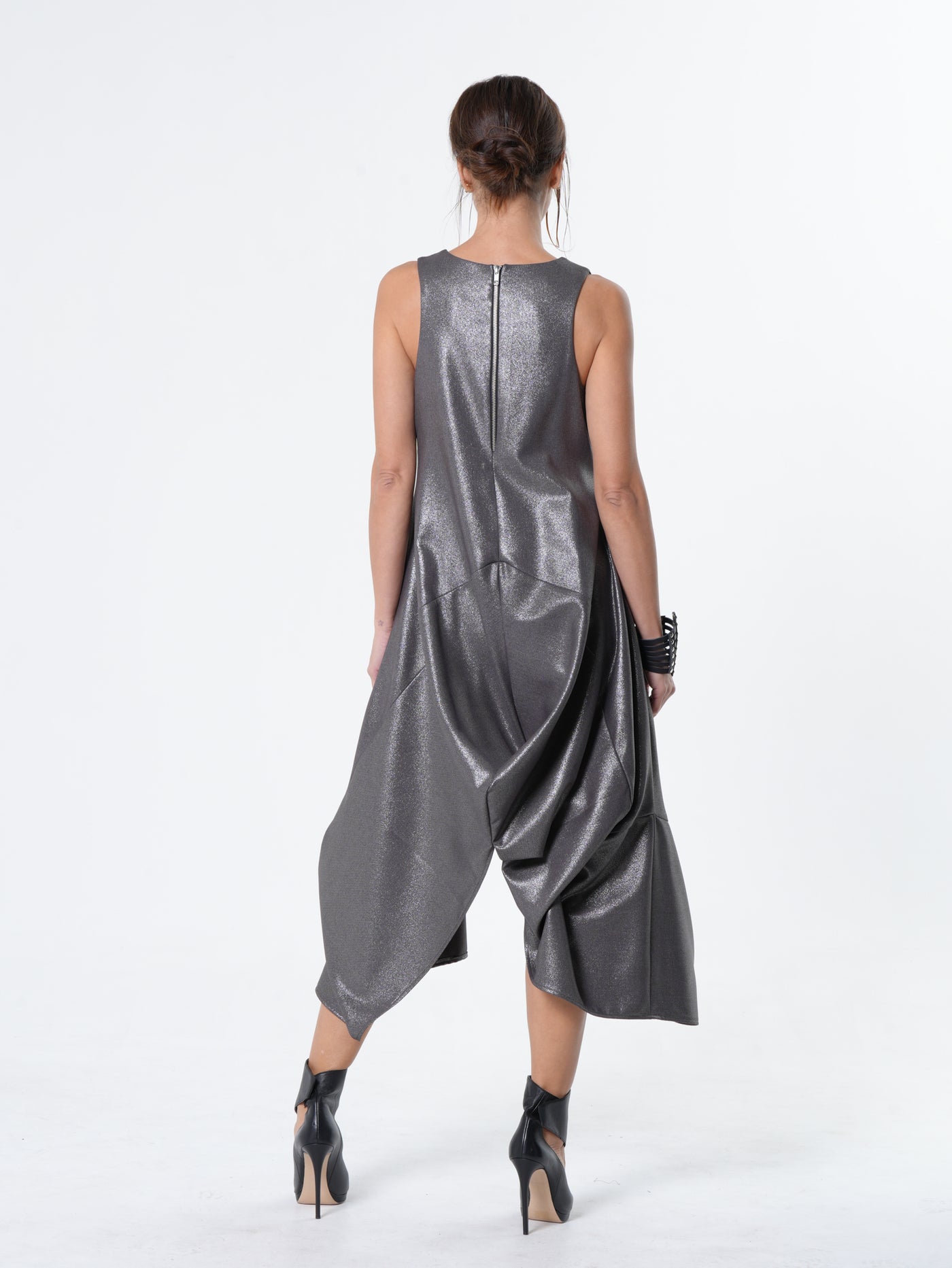 Silver Metallic Sleeveless Maxi Dress