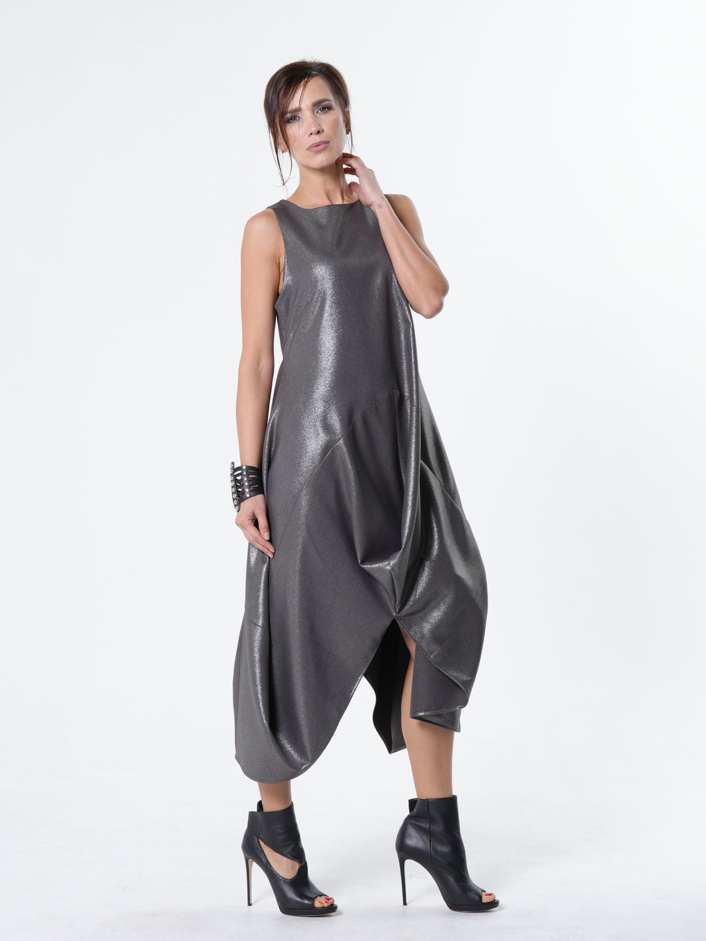 Silver Metallic Sleeveless Maxi Dress