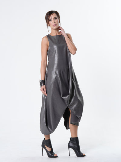 Silver Metallic Sleeveless Maxi Dress