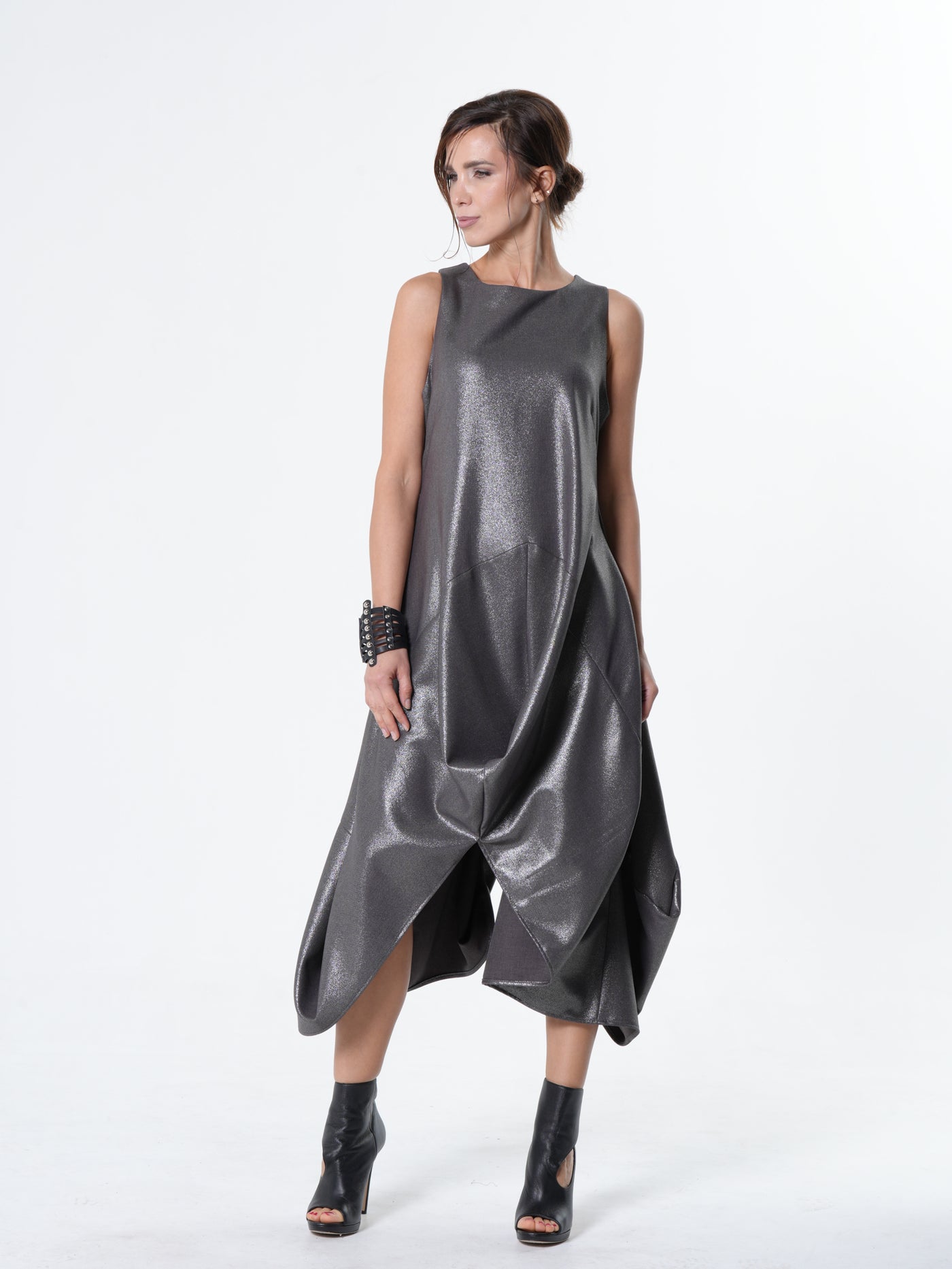Silver Metallic Sleeveless Maxi Dress