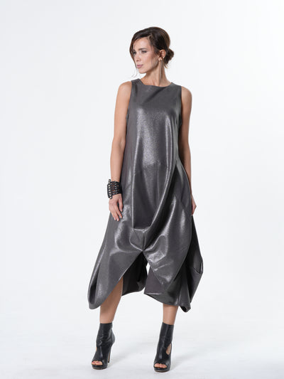 Silver Metallic Sleeveless Maxi Dress
