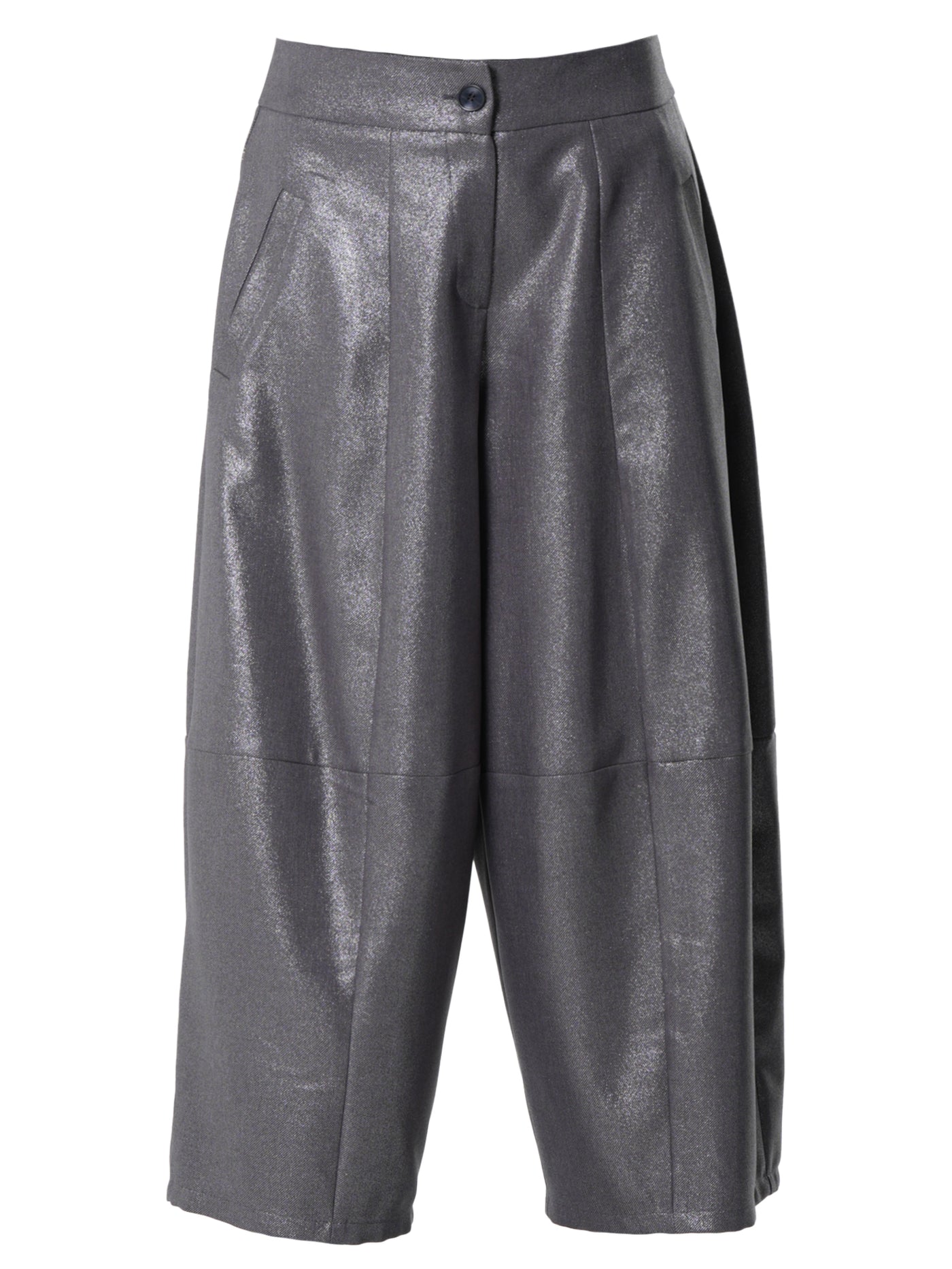 Silver Metallic Wide-Leg Pants