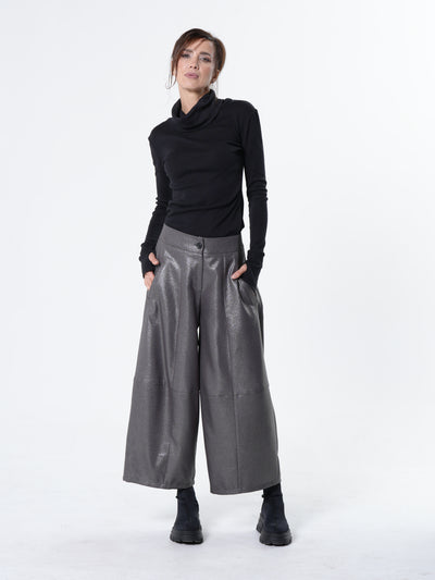 Silver Metallic Wide-Leg Pants