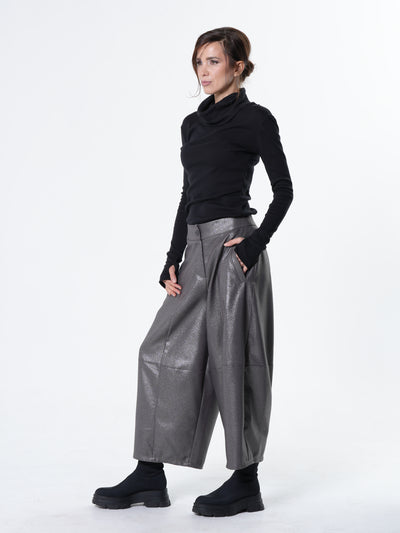 Silver Metallic Wide-Leg Pants