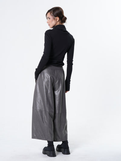 Silver Metallic Wide-Leg Pants