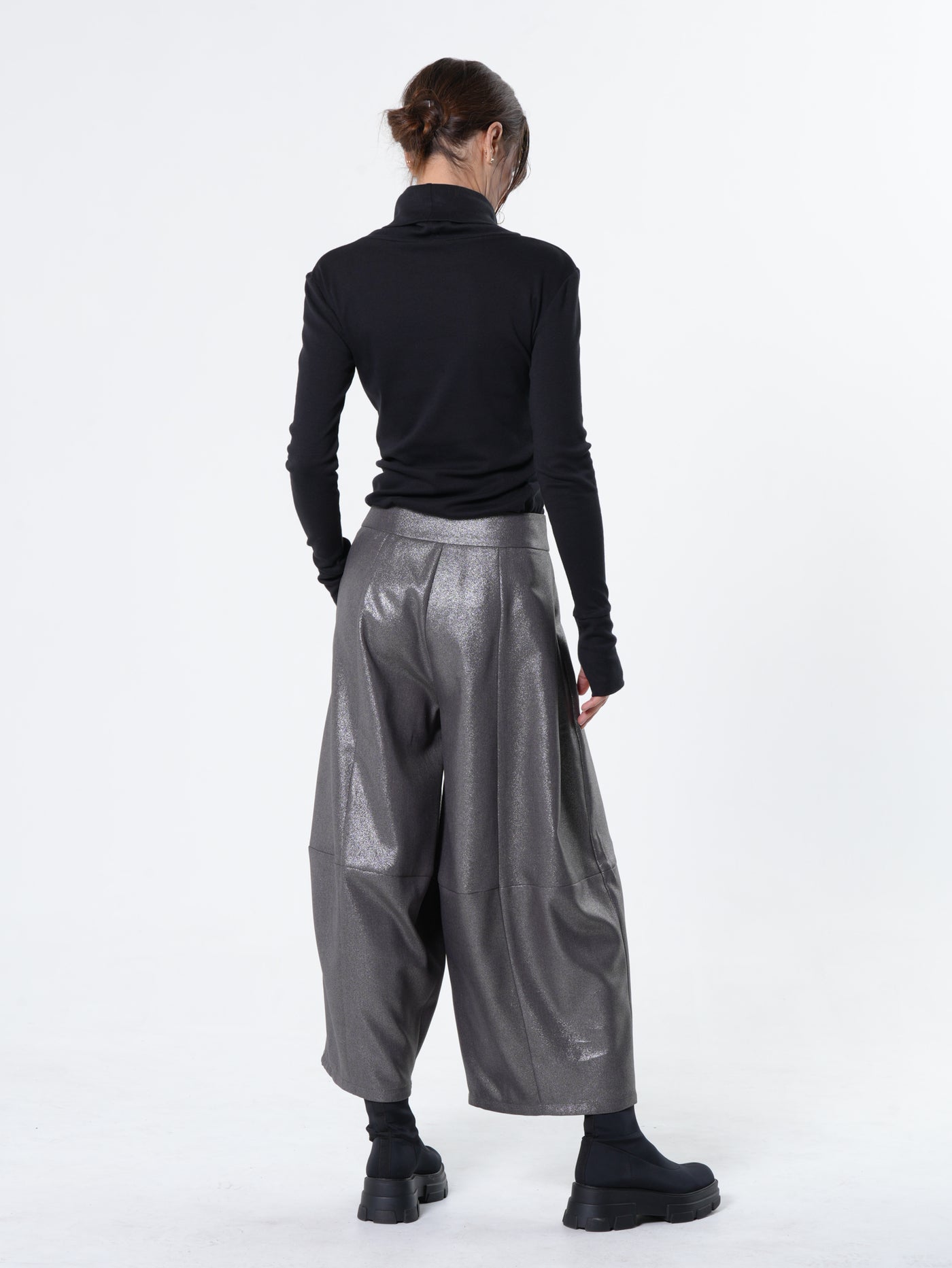 Silver Metallic Wide-Leg Pants