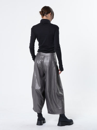 Silver Metallic Wide-Leg Pants