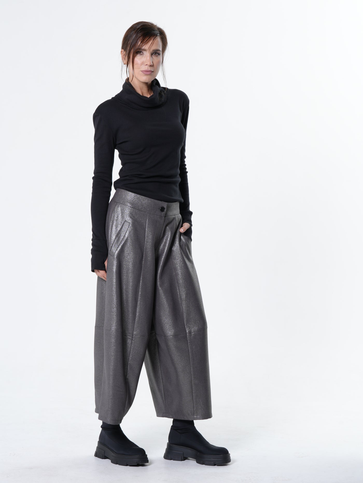 Silver Metallic Wide-Leg Pants