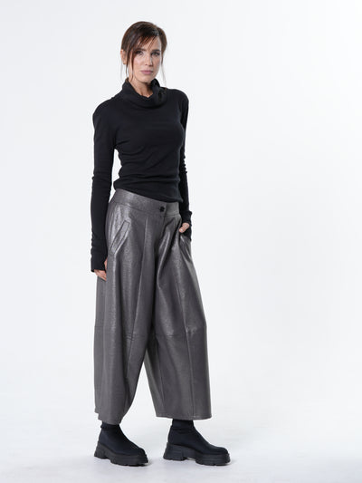 Silver Metallic Wide-Leg Pants