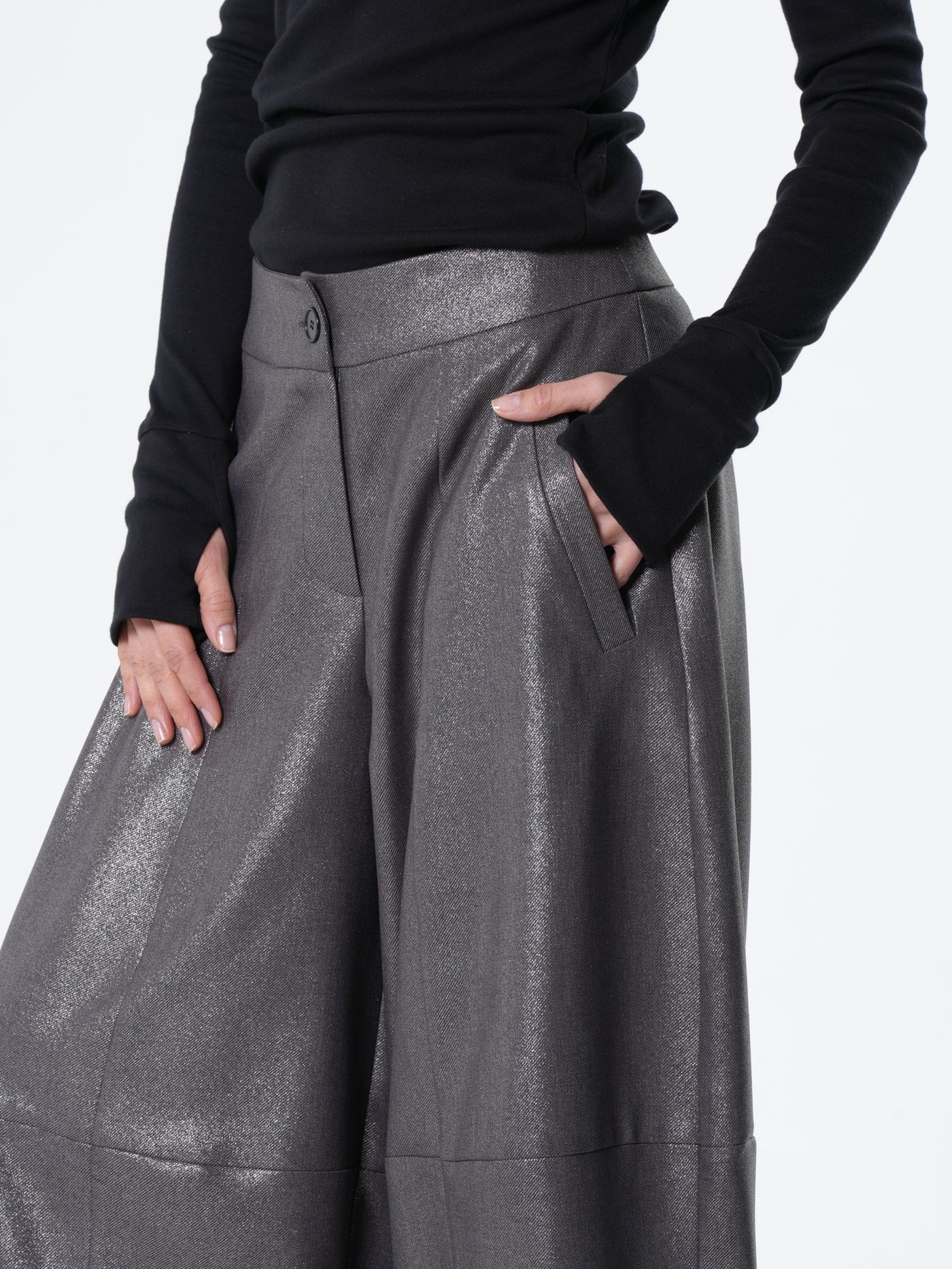 Silver Metallic Wide-Leg Pants