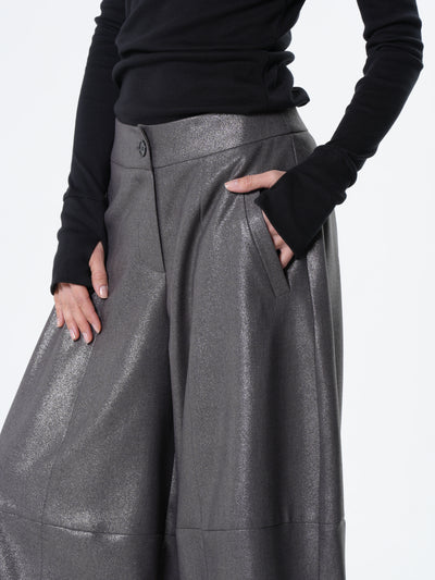 Silver Metallic Wide-Leg Pants