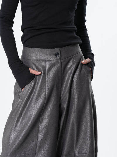 Silver Metallic Wide-Leg Pants