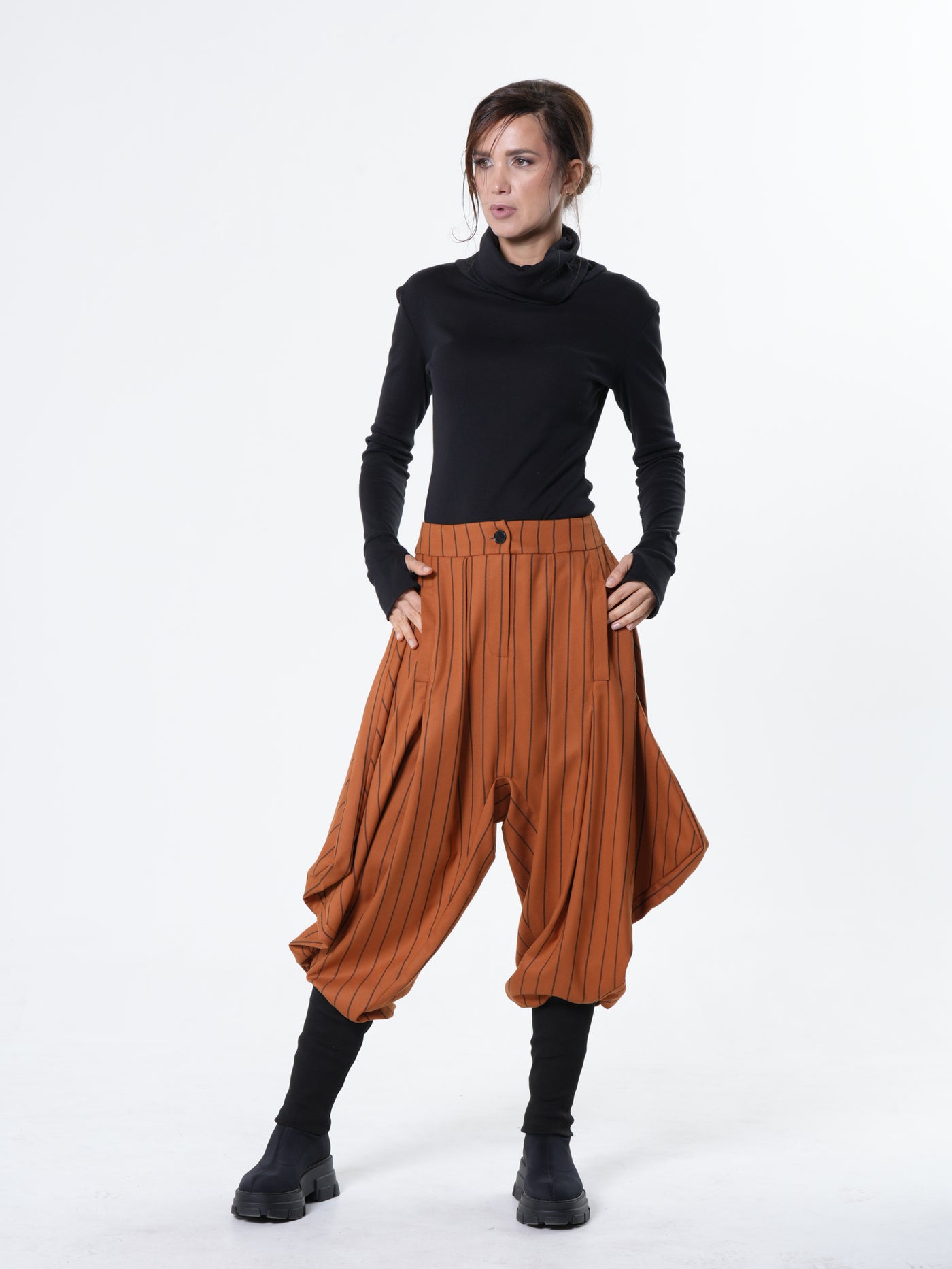 Striped Draped Harem Pants in Orange