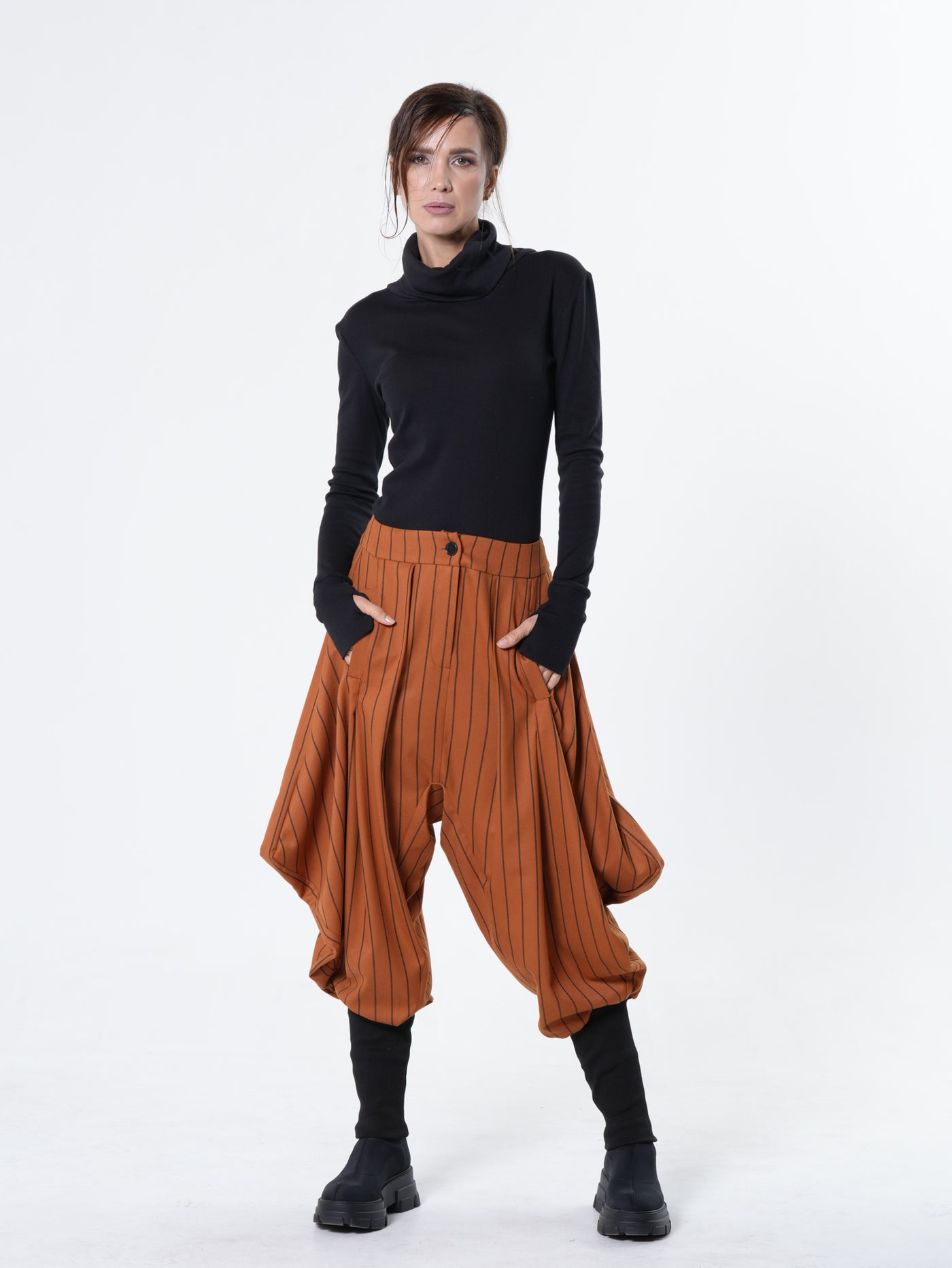 Striped Draped Harem Pants in Orange