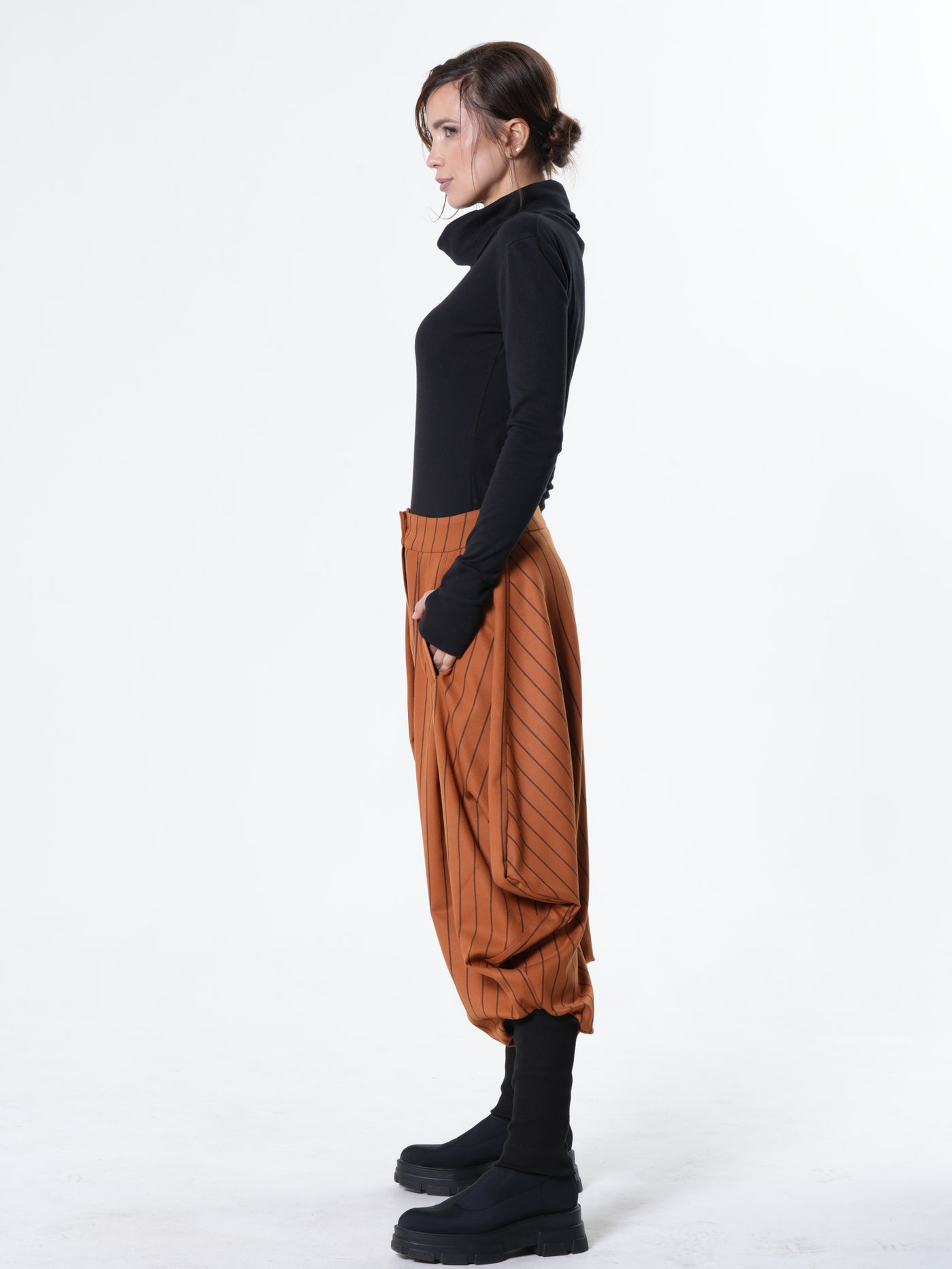 Striped Draped Harem Pants in Orange