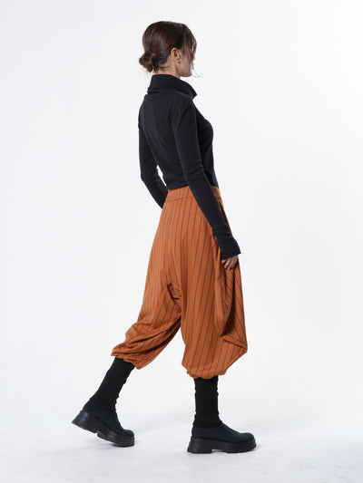 Striped Draped Harem Pants in Orange