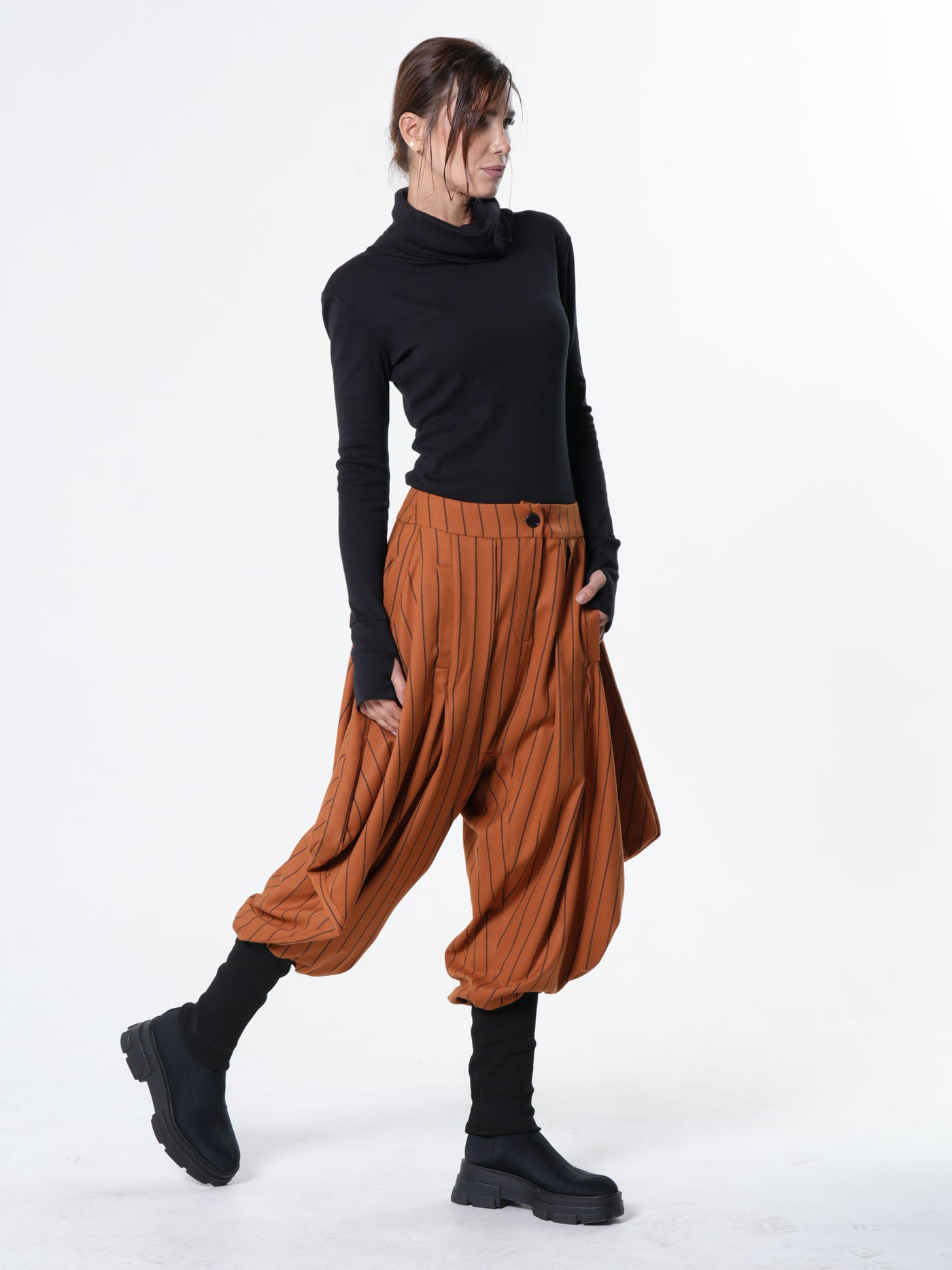 Striped Draped Harem Pants in Orange