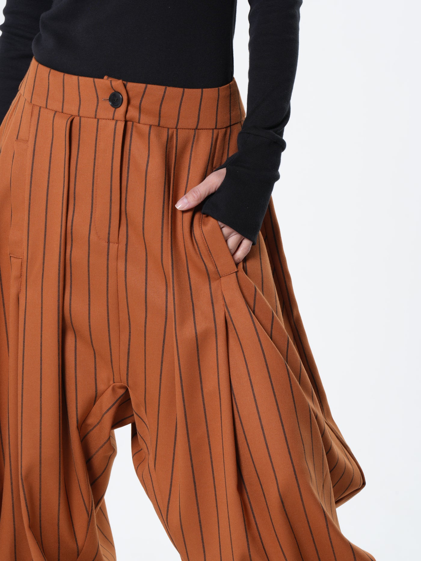 Striped Draped Harem Pants in Orange