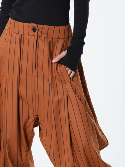 Striped Draped Harem Pants in Orange