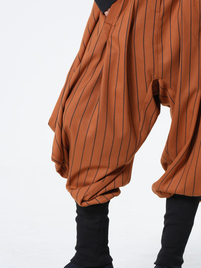 Striped Draped Harem Pants in Orange