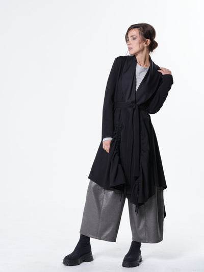Long Belted Cardigan In Black