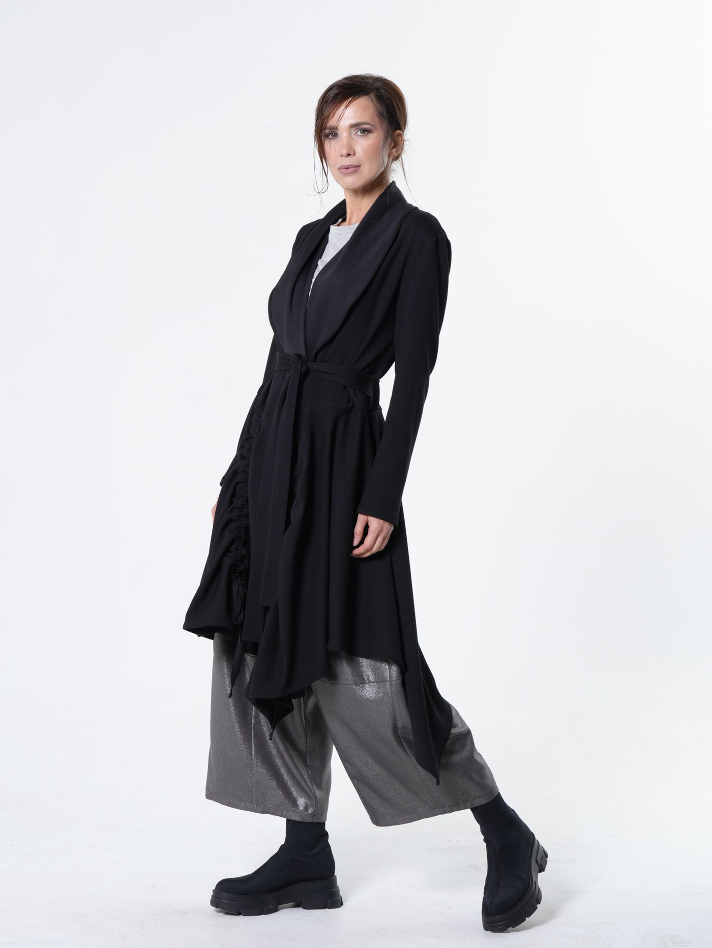 Long Belted Cardigan In Black