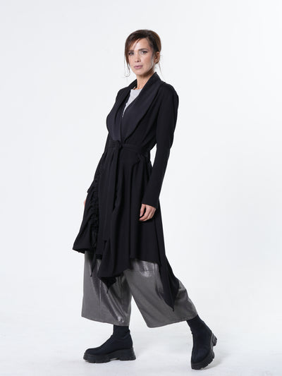 Long Belted Cardigan In Black