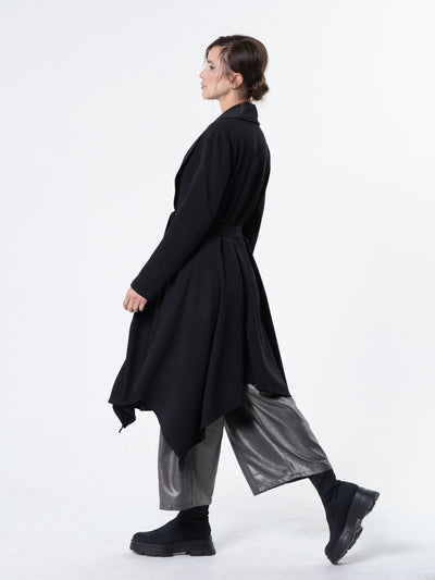 Long Belted Cardigan In Black