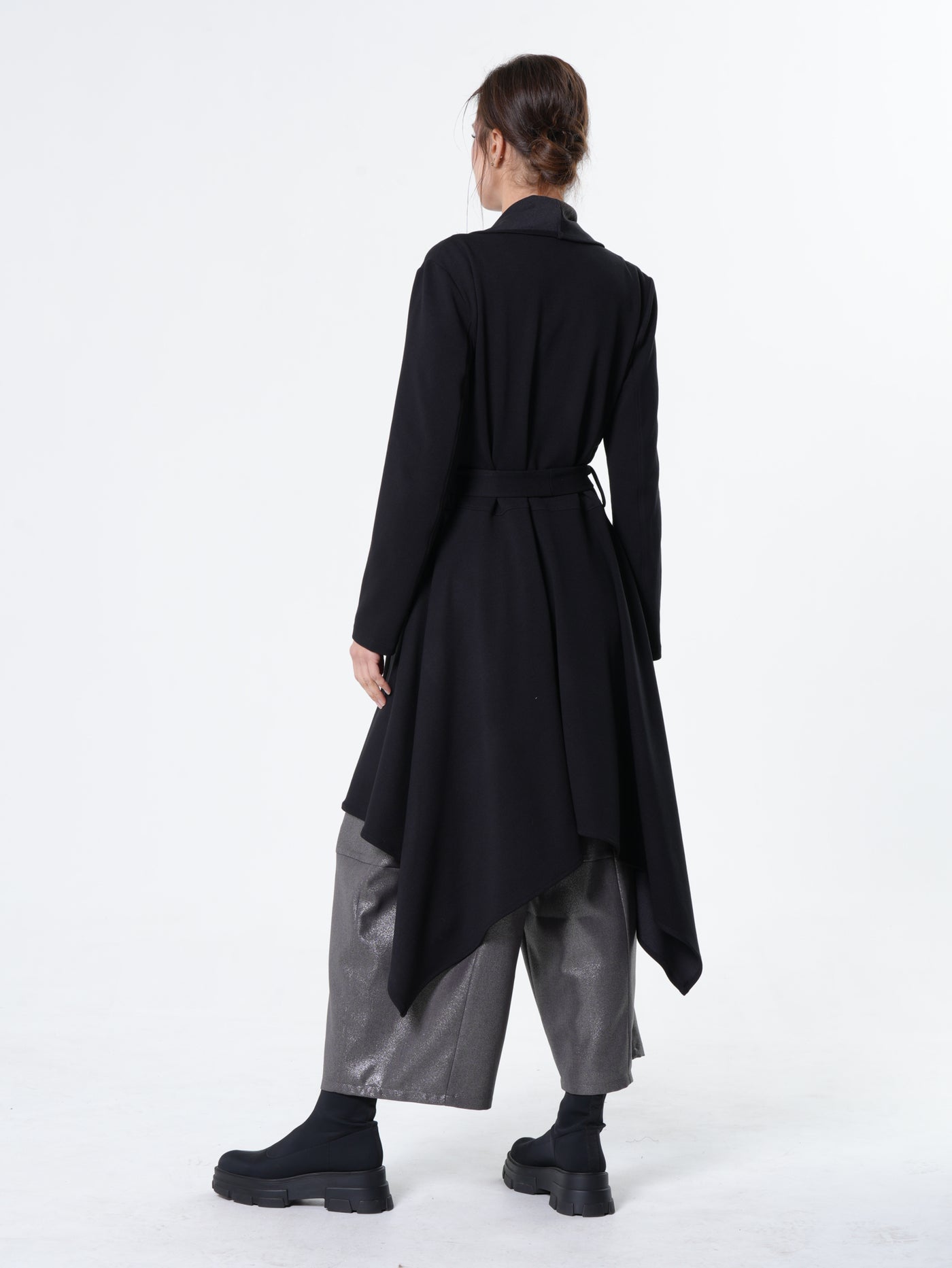 Long Belted Cardigan In Black