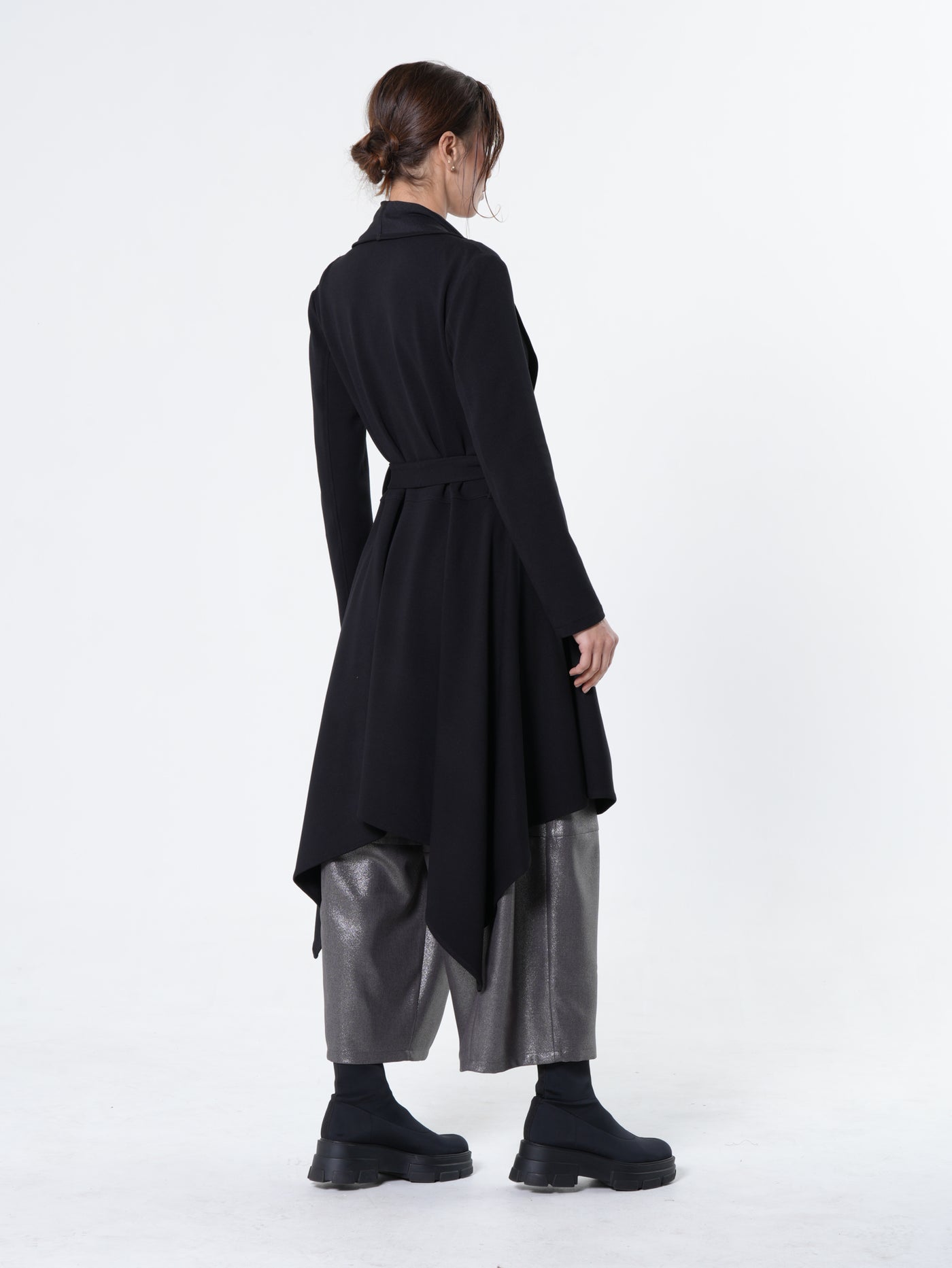 Long Belted Cardigan In Black