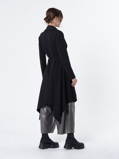 Long Belted Cardigan In Black