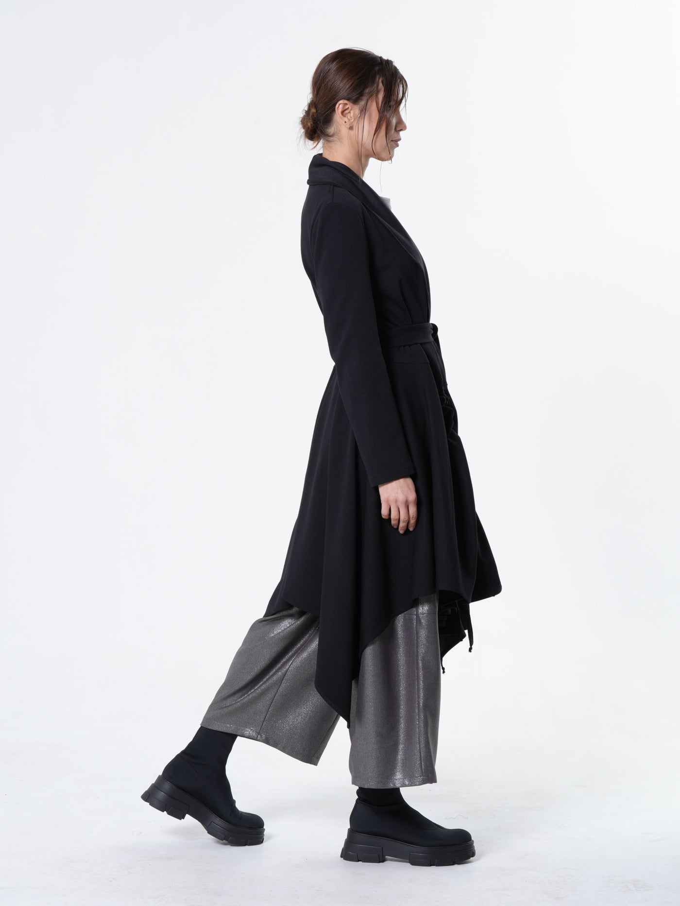 Long Belted Cardigan In Black
