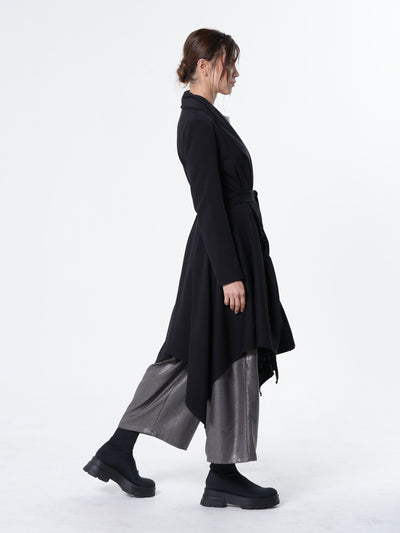 Long Belted Cardigan In Black