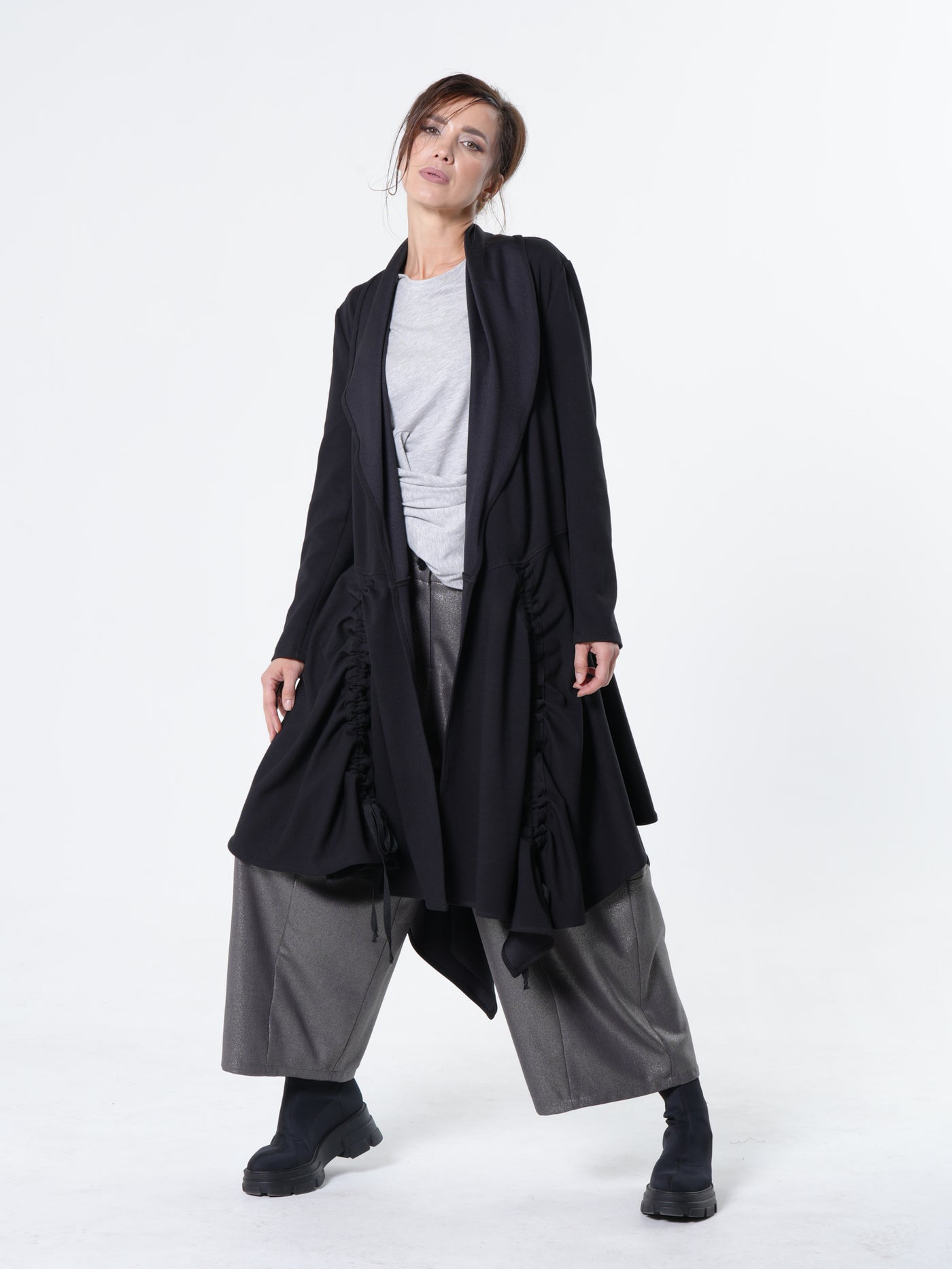 Long Belted Cardigan In Black