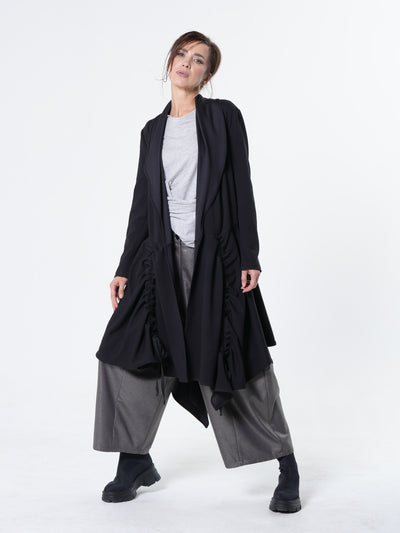 Long Belted Cardigan In Black