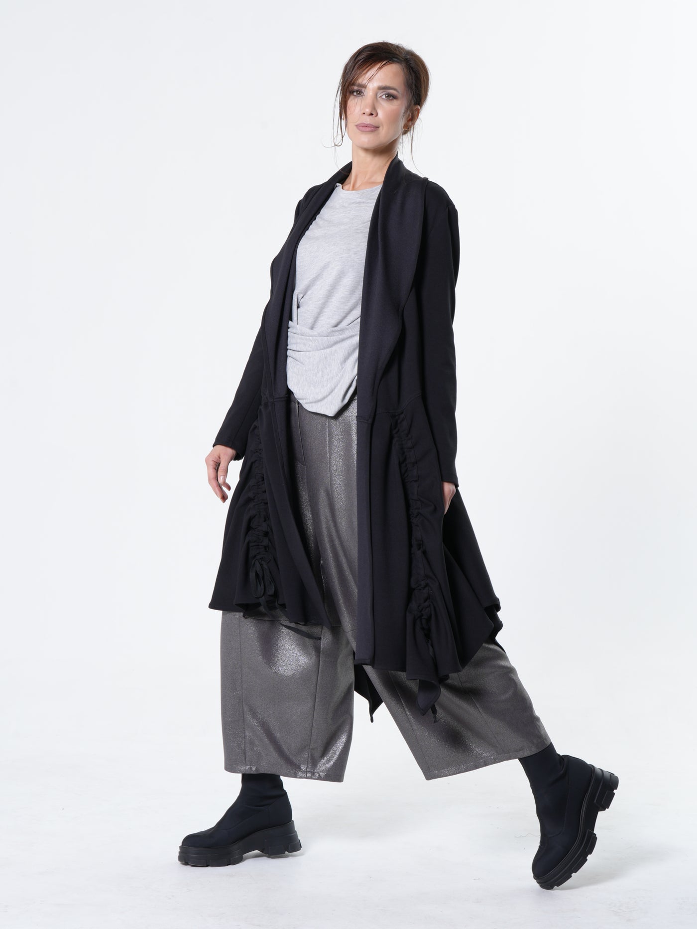 Long Belted Cardigan In Black