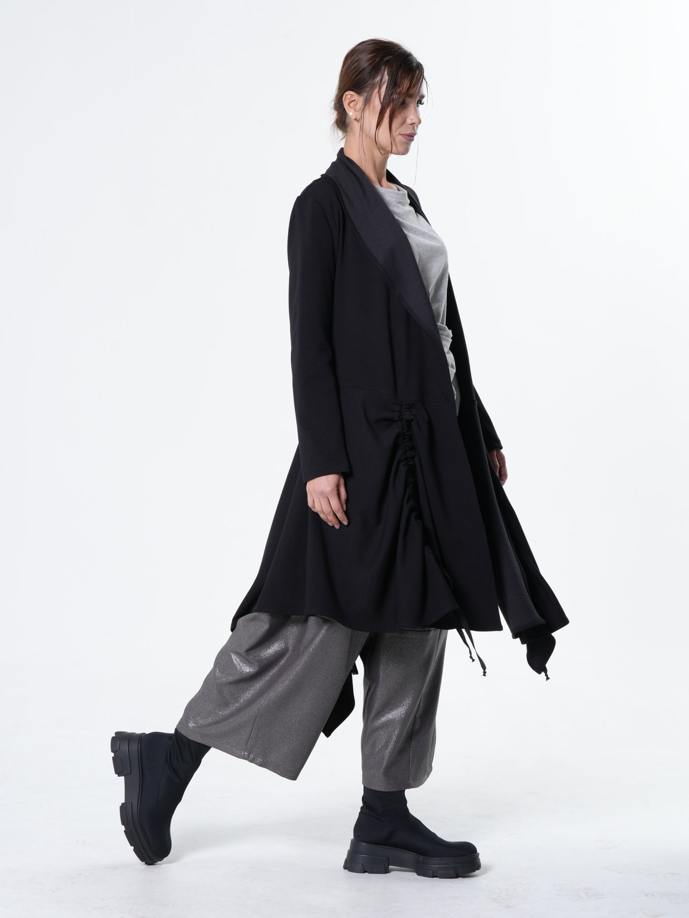 Long Belted Cardigan In Black